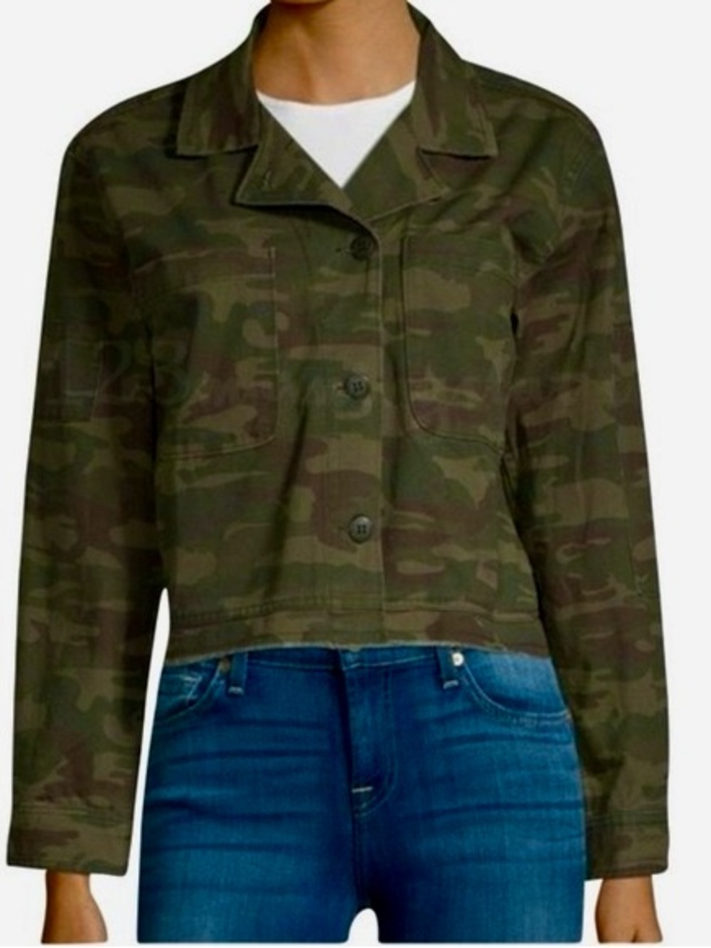 Sanctuary Olive Camo Cropped Utility Jacket